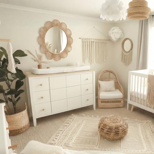 Sintuff Boho Scalloped Wall Mirror Decorative Flower Round Wavy Mirror with Frame Rustic Farmhouse Rattan Wicker Natural Wall Decor for Bathroom Bedroom Office (Jute,24 Inch,Scalloped)
