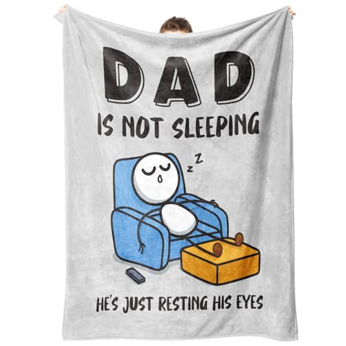 Funny Birthday Gift for Dad Husband, Dad is Not Sleeping Blanket, Dads Gifts from Daughter Son, Super Soft Throws Blanket for Couch and Napping, 60" x 50" (Gray)