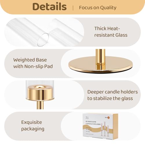 Gold Hurricane Candle Holders Set of 6, Tall Metal Windproof Glass Taper Candle Holder for Candlestick, Candle Sticks Decor, Table Centerpieces for Wedding, Candlelit Dinner Party Fireplace Decoration