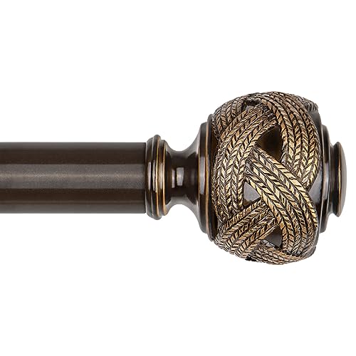 Bronze Curtain Rod 32 to 58 Inches (2.6 to 4.8 ft), USFOOK 7/8 Inch Telescoping Splicing Curtain Rods for Windows 20 to 54 Inch, Drapery Rods with Leaf Finials