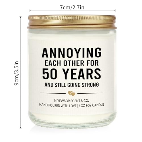 Niyewsor 50th Wedding Anniversary Couple Gifts, 50th Anniversary Candle Gifts for Couple, Parents, Husband, Wife, Him, Her, Friends, Golden Wedding Keepsake, Handmade, 7oz