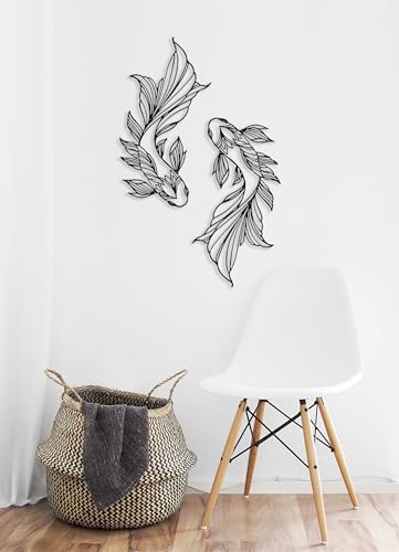 RESACO Koi Fish Metal Wall Art Japanese Art Wall Decor Iron Fish Gifts Asian Decorations for Living Room Bathroom Indoor Outdoor (Black 10.2 x 18.1 inches)