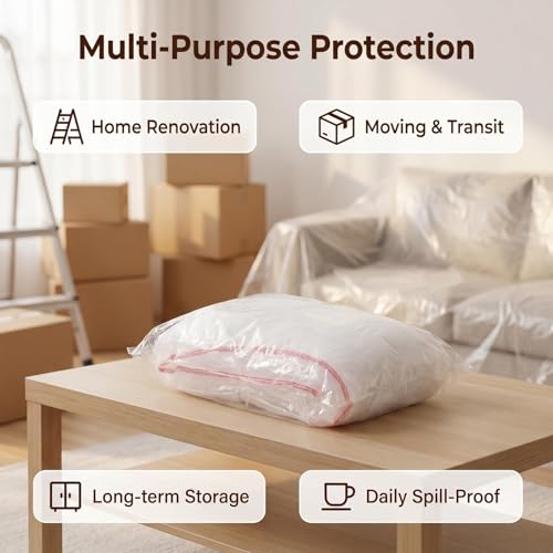 Plastic Loveseat Cover Furniture Cover for Moving - Elastic Band Design, Clear Sofa Cover Protector Loveseat Storage Bag, Waterproof & Dustproof Couch Cover Slipcover 68W x 42D x 42H Inches