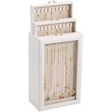 Lolalet Necklace Organizer Box, Jewelry Storage Box with Clear Window for Necklaces Bracelets, Tangle-Free Necklace Display Case for Women Girls, White, 3 Layers 30 Hooks