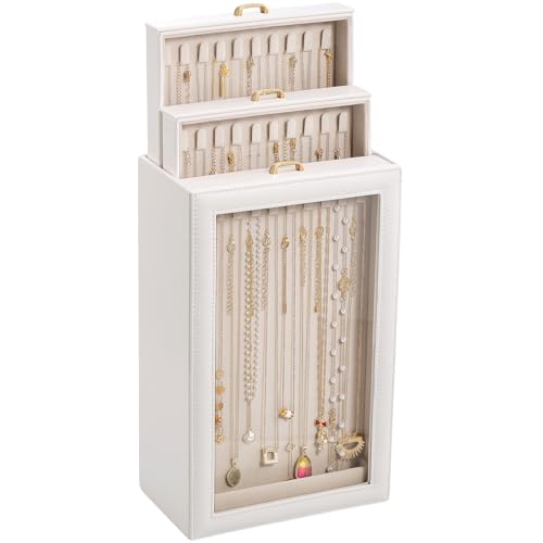 Lolalet Necklace Organizer Box, Jewelry Storage Box with Clear Window for Necklaces Bracelets, Tangle-Free Nec