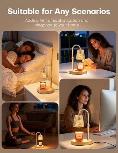 Candle Warmer Lamp with Timer Dimmer Adjustable Height, Electric Wax Melts Warmer for Jar Candles, Birthday Christmas House Warming Gifts for Women Mom, New Home Bedroom Decor with 2 Bulbs