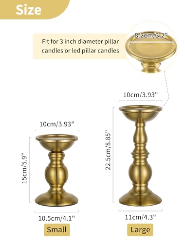 NUPTIO Gold Candle Holder for Table: Tall Brass Stand for 3" Pillars