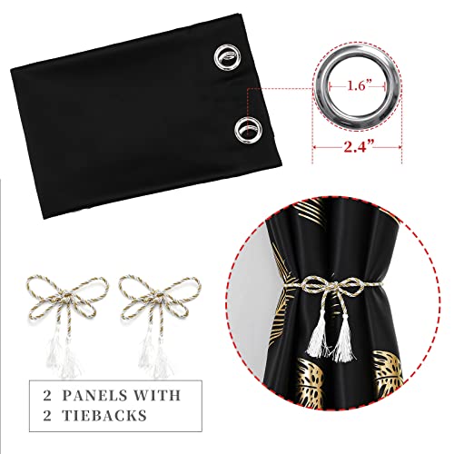 Estelar Textiler Black Blackout Curtains for Bedroom 84 Inches Long, Room Darkening Grommet Thermal Insulated Curtains for Living Room, Light Blocking Drapes with Gold Print Design,52Wx84L,2 Panels