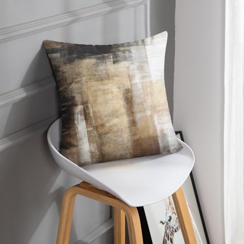 Britimes Throw Pillow Covers Modern Home Art Decor, 18 x 18 Inches Set of 2 Pillow Cases Decorative, Abstract Oil Painting Pillowcases for Bedroom, Living Room, Taupe Tan Grey Brown Beige