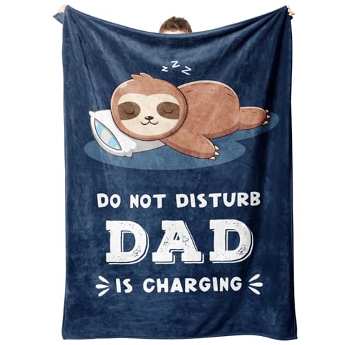 Funny Gifts for Dads, Dad is Charging Sloth Blanket, Birthday Gift for Dads from Daughter or Son, Daddy Gitt for Fathers Day, Soft Sloth Blanket for Father 60" x 80"