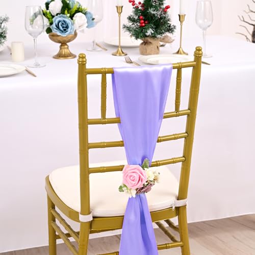 120 PCS Lavender Purple 7x108 Inch Satin Chair Sashes Bows Universal Chair Cover Wedding Birthday Party Celebration Hotel Event Decorations Universal Decorative Strap
