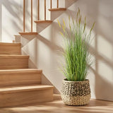 KOL 4ft Artificial Cattail Grass, 47.2in Artificial Indoor Outdoor Fake Onion Plant, Home Office Decor Floor Plants & Flowers in Pot Faux Plant Greenery, Housewarming Gift Reed Grass, Green