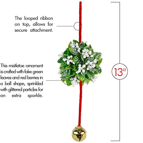 Ornativity Mistletoe Ball Christmas Ornament - Holiday Kissing Mistletoe Bell Hanging Kiss Decoration for Doorway Arch Ceiling Xmas Decor 10"