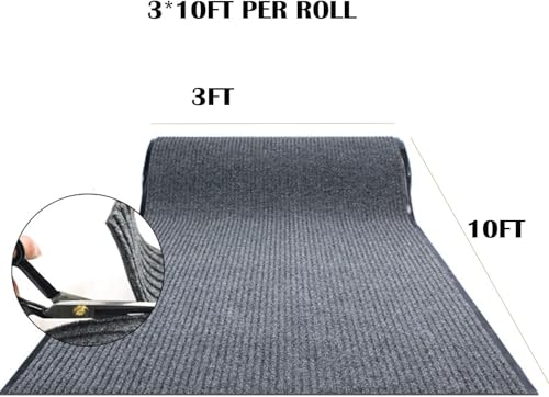 3x10Ft Commercial Indoor Outdoor Rug Grey Brush Step Entrance Floor Mat Commercial Runner Rugs with Rubber Backing for Hallways