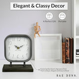 Rae Dunn Desk Clock - Battery Operated Modern Metal Rustic Design with Wooden Base for Bedroom, Office, Kitchen - Small Classic Analog Display - Chic Home Décor for Desktop Table, Countertop