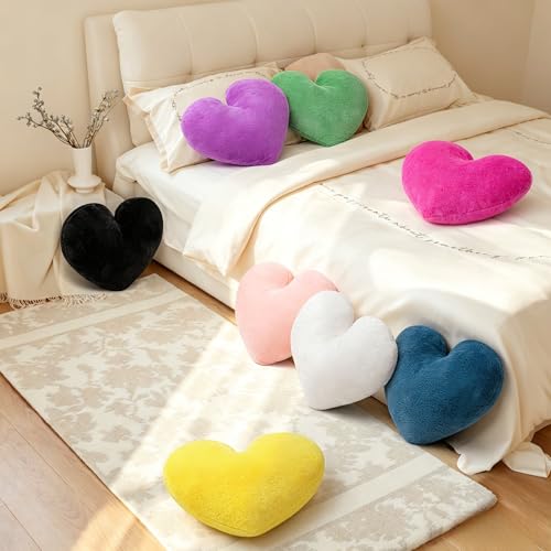 2 Pcs Black Heart Pillow Decorative Throw Pillows, 16-inch Cute Soft Fluffy Heart Shaped Pillows for Bed Couch Sofa Bedroom Living Room Decor Aesthetic (Black, 16"x13.78")