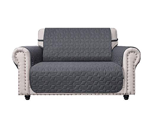 Ameritex Loveseat Cover Water-Resistant Quilted Furniture Protector with Back Nonslip Paws Slipcover for Dogs, Kids, Pets Loveseat Slipcover Stay in Place for Leather (Dark Grey, 46'')