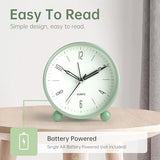 JALL Analog Alarm Clock, 4 inch Super Silent Non Ticking Small Clock with Night Light, Battery Operated, Simple Design, Old Fashioned Style Ideal Decor, for Bedroom, Bedside, Desk, Adult, Gift, Green