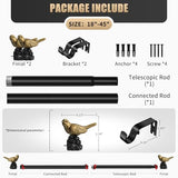 Vintage Black Curtain Rod 18 to 45 Inches Curtain Rods for Windows Adjustable Heavy Duty Drapery Rod with Gold Bird Finials for Kitchen Window Living Room