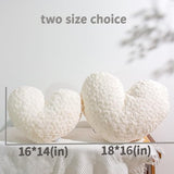 16" Creamy Pearl White Heart Pillow, Luxury 600GSM Rose Textured Faux Rabbit Fur, Super Matte Soft Aesthetic Decorative Throw Pillow for Couch Bed Sofa, Neutral Home Decor Heart Cushion