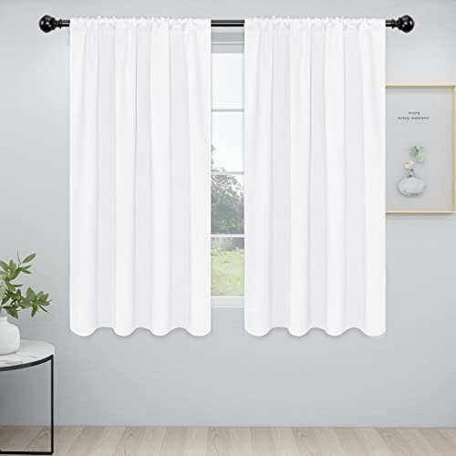 Easy-Going Rod Pocket Blackout Curtains for Bedroom, Room Darkening Window Curtains for Living Room, Thermal Insulated Noise Reduction Solid Window Drapes, 2 Panels(42x63 in, White)
