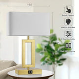 Gold Table Lamps Set of 2 with Dual USB Ports,3-Way Dimmable Touch Control Bedside Lamps,Modern Bedroom Table Lamp for Living Room,Nightstand LED Bulbs Included