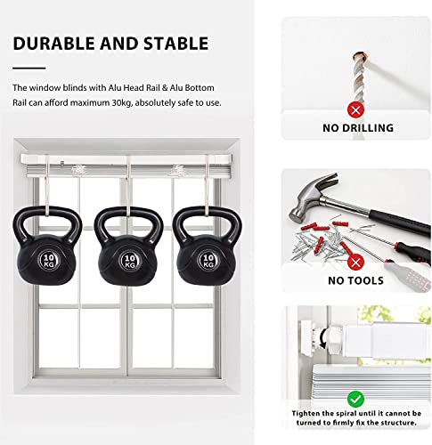 LazBlinds No Drill Cordless Aluminum Mini Blinds, 34'' W x 36'' H, White | No Drill Blinds, Horizontal Mini Blinds, Blinds for Indoor Windows