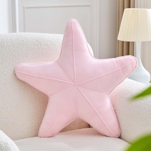Uvvyui Starfish Pillow Cute Star Decorative Throw Pillows with Soft Velvet Sea Pillow Aesthetic Home Decor Ocean Beach Cushion（Pink, 15 Inch）