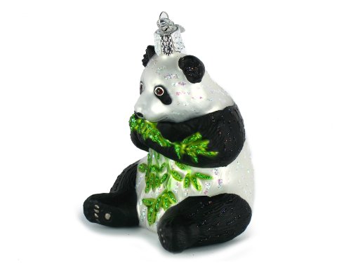 Old World Christmas Panda with Bamboo Glass Blown Ornament for Christmas Tree, Handcrafted Holiday Decoration, Wildlife Animal Collection