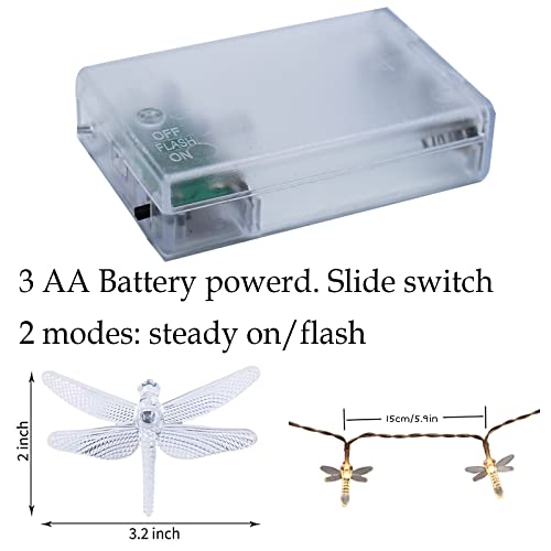 Dragonfly String Lights for Patio, Twinkle Fairy Lights for Indoor 20 LED 10ft Decorative Strand Battery Powered with 2 Modes for Bedroom Wedding Birthday Party Christmas Decor (Warm White)