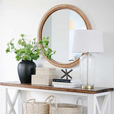 sawsile Round Wood Mirror,24 inch Circle Rustic Farmhouse Natural Wooden Frame Boho Beads Wall Mirror for Bathroom,Living Room,Bedroom or Entryway