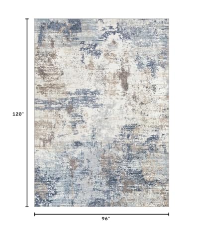 8x10 Area Rug Living Room Rugs - Washable Neutral Modern Abstract Soft Thin Large Rug Indoor Floor No Slip Rug Carpet for Bedroom Under Dining Table Home Office Decor - Denim Blue
