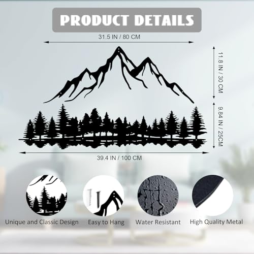 DUOOLN Mountain View Metal Wall Decor.Black Line Tree Painting Art, Modern Abstract Minimalist Rustic Nature Forest Home Wall Décor,Living Room Bedroom Garden Home Decor Sculpture,39.4 x 21.6in