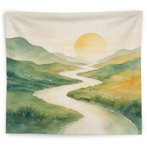 WNAGT Mental Health Sun Mountain Tapestry Wall Hanging 50x60 Inch | Motivational Give Yourself Time Wall Tapestry for Home Bedroom Living Room Therapy Office Decor