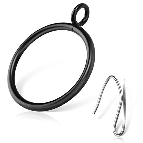 24 piece 2” Black Eyelet Curtain Rings with 30 PCS Drapery Pins for Window Treatment Hardware, Black Drapery Rings fit up to 1.8” Curtains Rod