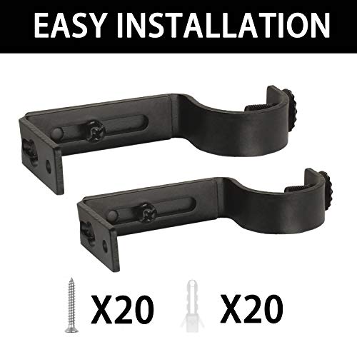 Eau 10 Pieces of Adjustable Black Curtain Rod Brackets, Heavy Duty Single Curtain Rod Holders for Maximum 1 Inch Rod, Wall-Mounted