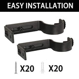 Eau 10 Pieces of Adjustable Black Curtain Rod Brackets, Heavy Duty Single Curtain Rod Holders for Maximum 1 Inch Rod, Wall-Mounted