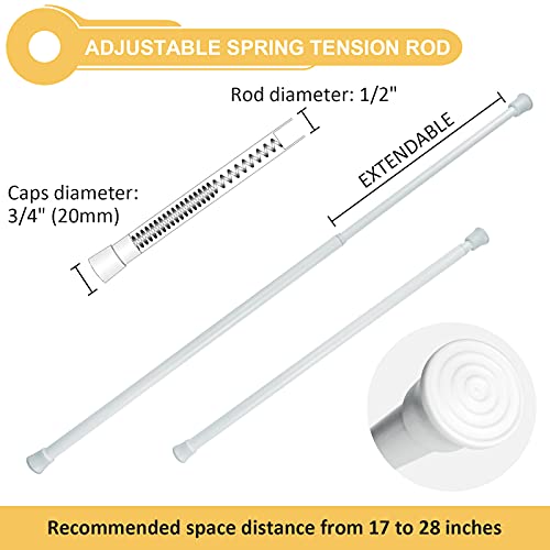 KXLife 2Pcs Spring Small Tension Rod Window Curtains Rod Adjustable 17 to 28 Inch, Spring Rod Curtain Bar, Short Tension Curtain Rod for Basement Window, Kitchen, RV, Camper, Refrigerator (White)