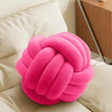 Knot Pillow Ball, Soft Plush Decorative Throw Pillow, Handmade Round Knotted Cushion for Sofa, Couch & Bedroom, Cute Home Decor Pillow (7.87 Inches, Hot Pink)
