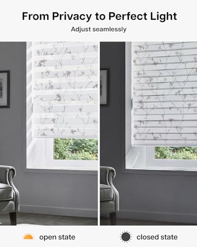 LazBlinds Cordless Zebra Blinds for Windows, Patterned Dual Layer Free-Stop Roller Shades for Ultimate Privacy & Light Control, Elegant Window Blinds & Shades, Grey Bloom, 35" W x 72" H
