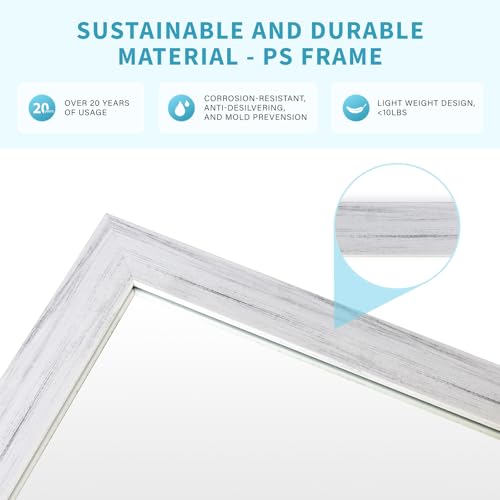 White Wood Effect Framed Wall Mirror, 24x32 Rectangle Mirror, Anti-desilvering Tempered Glass, Sustainable& Sturdy Frame, Farmhouse Mirror, Anti-Rust, 3min Fast Setup for Bathroom Living Room