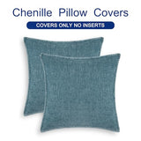 CaliTime Throw Pillow Covers Decorative 18 X 18 Inches Pack of 2 Cotton Thread Stitching Edges Solid Dyed Soft Chenille Cushion Cases for Couch Sofa Bed Living Room Farmhouse Smoke Blue