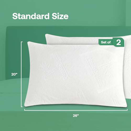 Premium Standard 20''x 26'' Waterproof Pillow Protector Covers - Zippered Pillowcase, Set of 2 Standard Size