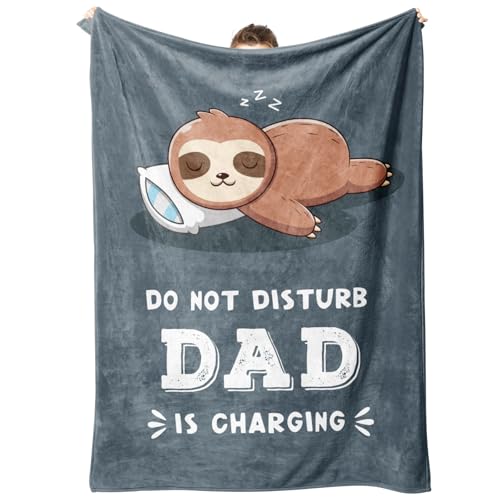 Funny Gift for Dad Fathers Day, Dads Birthday Gift from Daughter Son, Dad is Charging Sloth Blanket, Dads Gifts for Christmas, Soft Sloth Throws Blanket for Father 60" x 50"