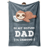 Funny Gift for Dad Fathers Day, Dads Birthday Gift from Daughter Son, Dad is Charging Sloth Blanket, Dads Gifts for Christmas, Soft Sloth Throws Blanket for Father 60" x 50"