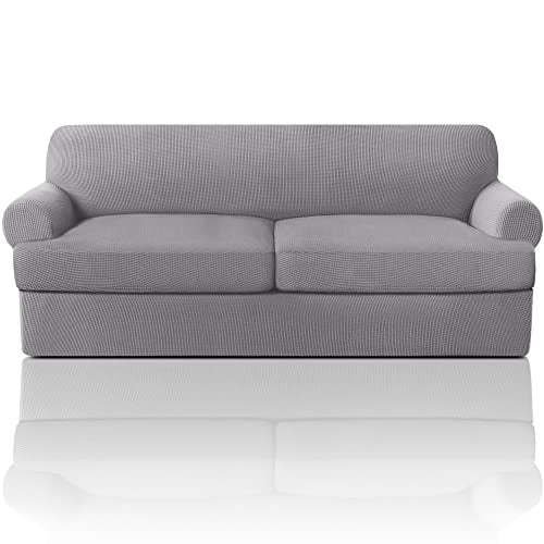 PrinceDeco 3 Pieces Loveseat Slipcover Bundle T Cushion Seat Couch Covers, Dove