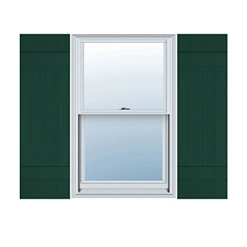 14"W x 47"H Lifetime Vinyl, Standard Four Board Joined, Board-n-Batten Shutters, w/Installation Shutter-Lok's & Matching Screws (Per Pair), Midnight Green