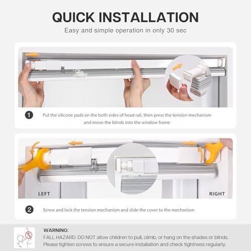 LazBlinds No Drill Cordless Aluminum Mini Blinds, 34'' W x 36'' H, White | No Drill Blinds, Horizontal Mini Blinds, Blinds for Indoor Windows