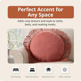 Indigo Ink Round Red Decorative Throw Pillow with Tassels - 20" x 20" | Cotton Throw Cushion for Couch, Chair, Bed | Cute Home Decor | Soft Plush Filling | Tufted Medallion Collection, Ginger Spice