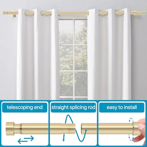 Gold Curtain Rods 180 inch, Extra Long Curtain Rod for Windows 120-180 inch, 1 inch Heavy Duty Drapery Rod for Outdoor Patio, Living Room, Bedroom, Modern Adjustable Curtain Pole 10-15ft